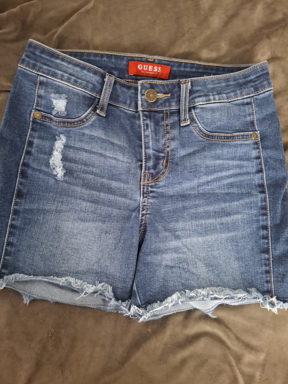 GUESS Women's Distressed Denim Shorts - Blue